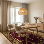 Classic Gold Floral Scroll Pattern Rug - Dining Room View