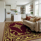 Classic Gold Floral Scroll Pattern Rug - Living Room View