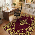 Classic Gold Floral Scroll Pattern Rug - Office View