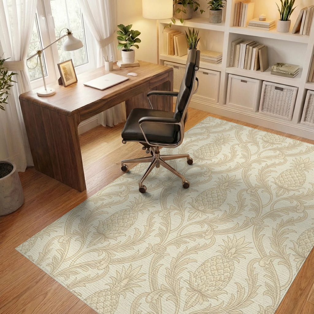 Classic Golden Pineapple Damask Rug Office View