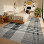 Classic Gray Plaid Checkered Rug - Bedroom View