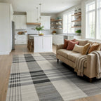 Classic Gray Plaid Checkered Rug - Living Room View