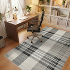 Classic Gray Plaid Checkered Rug - Office View
