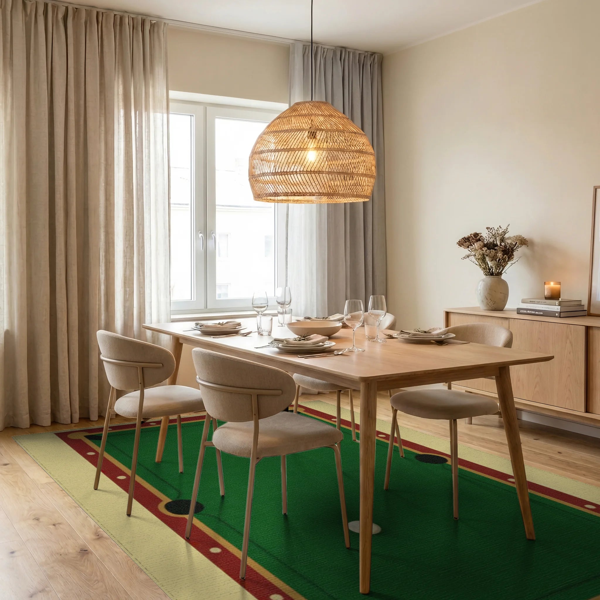 Classic Green Felt Billiard Table Rug - Dining Room View