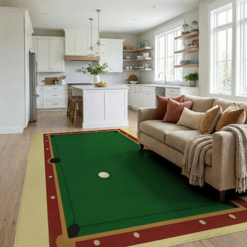 Classic Green Felt Billiard Table Rug - Living Room View
