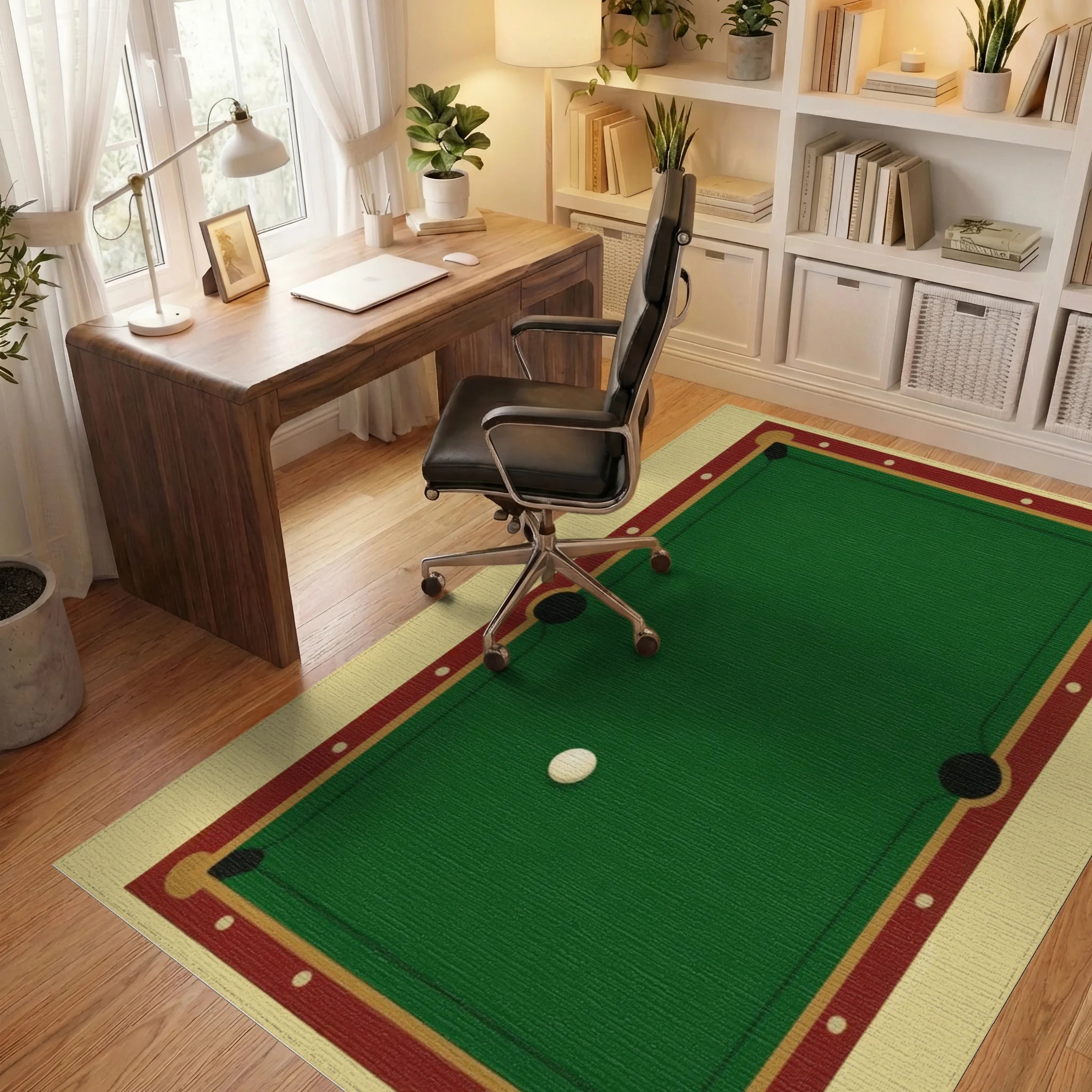 Classic Green Felt Billiard Table Rug - Office View