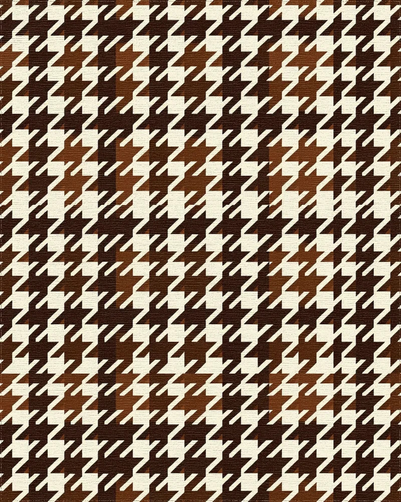 Classic Houndstooth Brown Cream Pattern Rug - Cutout View