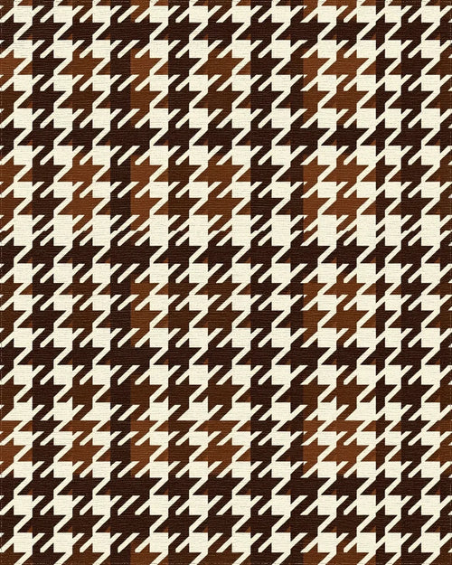 Classic Houndstooth Brown Cream Pattern Rug - Cutout View