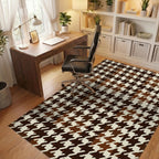 Classic Houndstooth Brown Cream Pattern Rug Office View