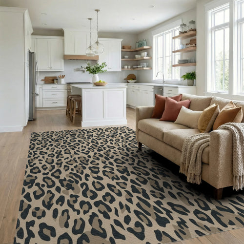 Classic Leopard Spots Tan Rug Living Room View