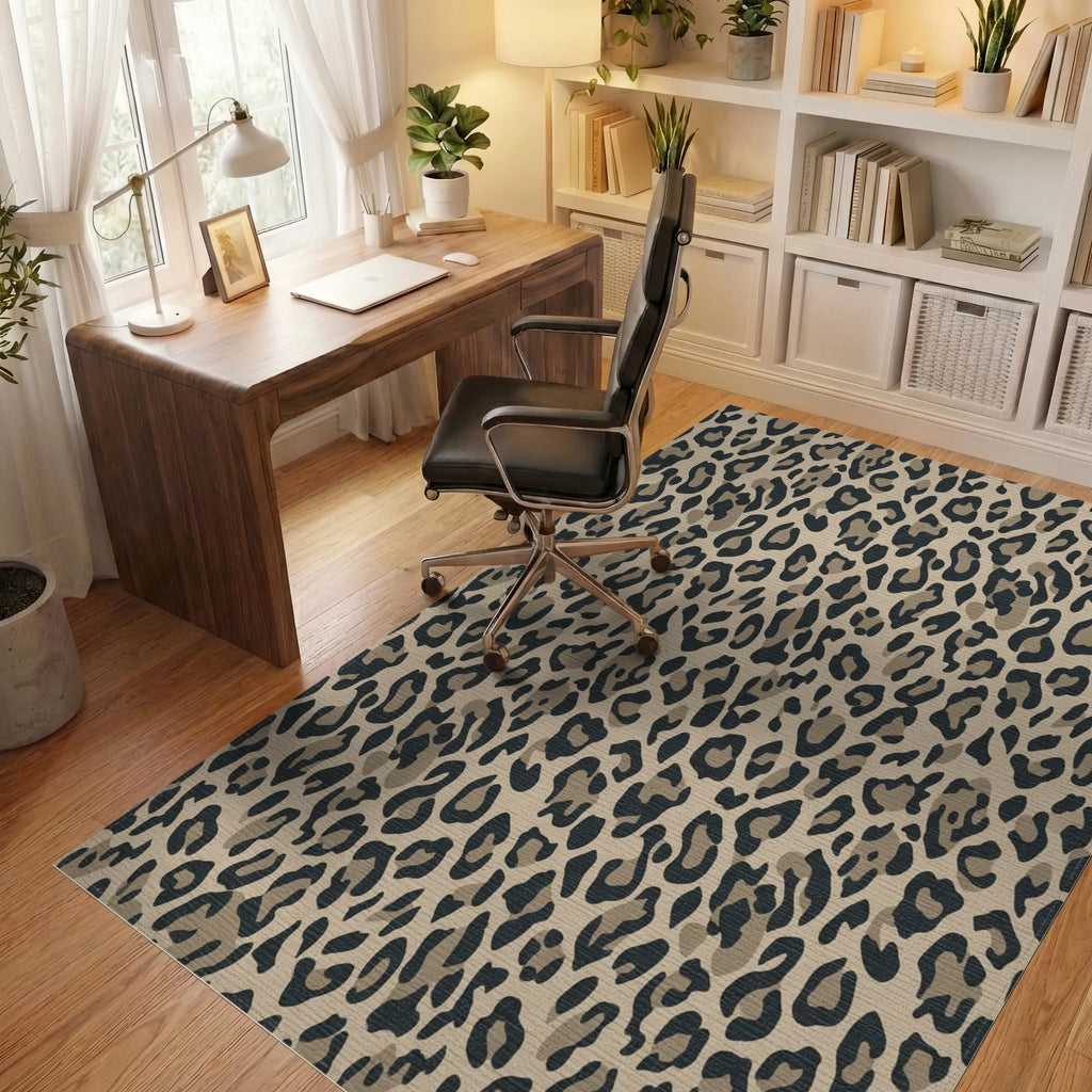 Classic Leopard Spots Tan Rug Office View