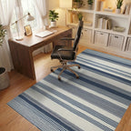 Classic Navy And Cream Striped Rug - Office View