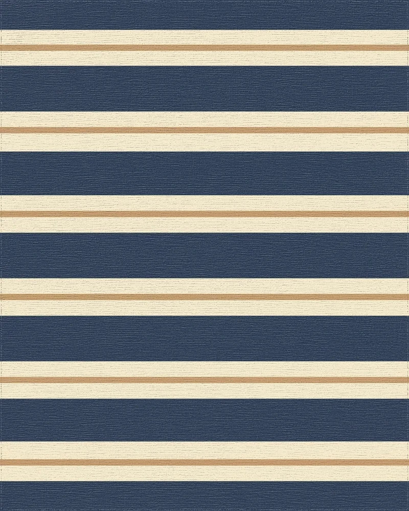 Classic Navy Cream Gold Stripe Rug - Cutout View
