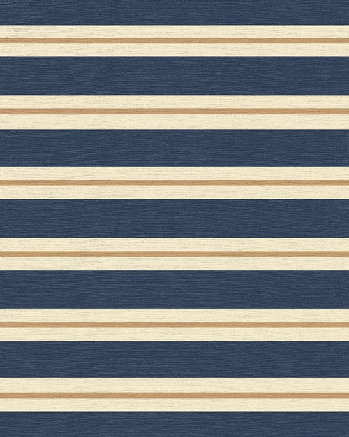 Classic Navy Cream Gold Stripe Rug - Cutout View