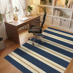 Classic Navy Cream Gold Stripe Rug Office View