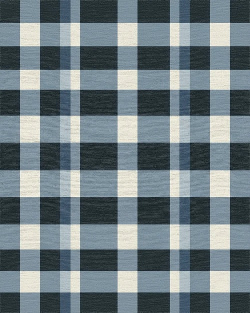 Classic Navy Cream Plaid Squares Rug - Cutout View