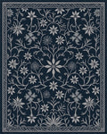 Classic Navy Floral Vine Art Rug - Cutout View