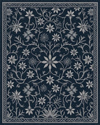 Classic Navy Floral Vine Art Rug - Cutout View