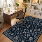 Classic Navy Floral Vine Art Rug Office View