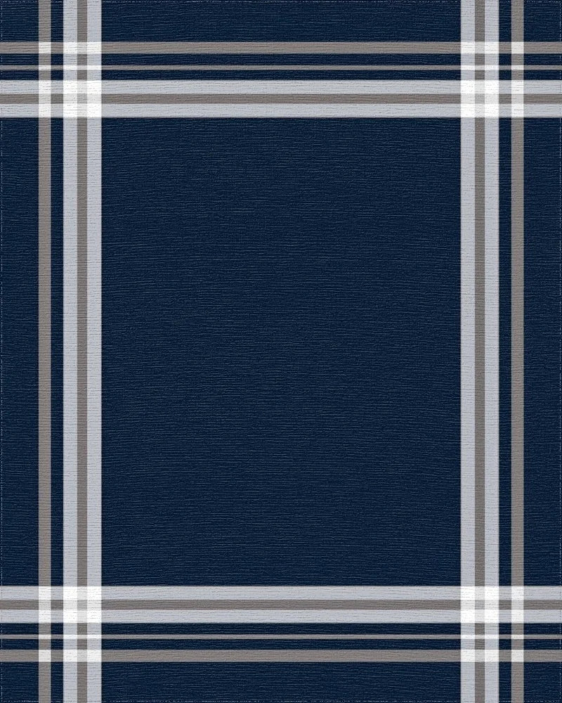 Classic Navy Plaid Border Design Rug - Cutout View