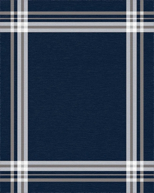 Classic Navy Plaid Border Design Rug - Cutout View