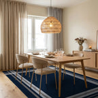 Classic Navy Plaid Border Design Rug - Dining Room View