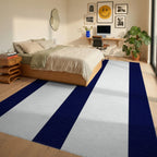 Classic Navy White Stripe Design Rug - Bedroom View