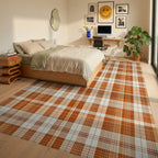 Classic Orange Plaid Texture Rug - Bedroom View