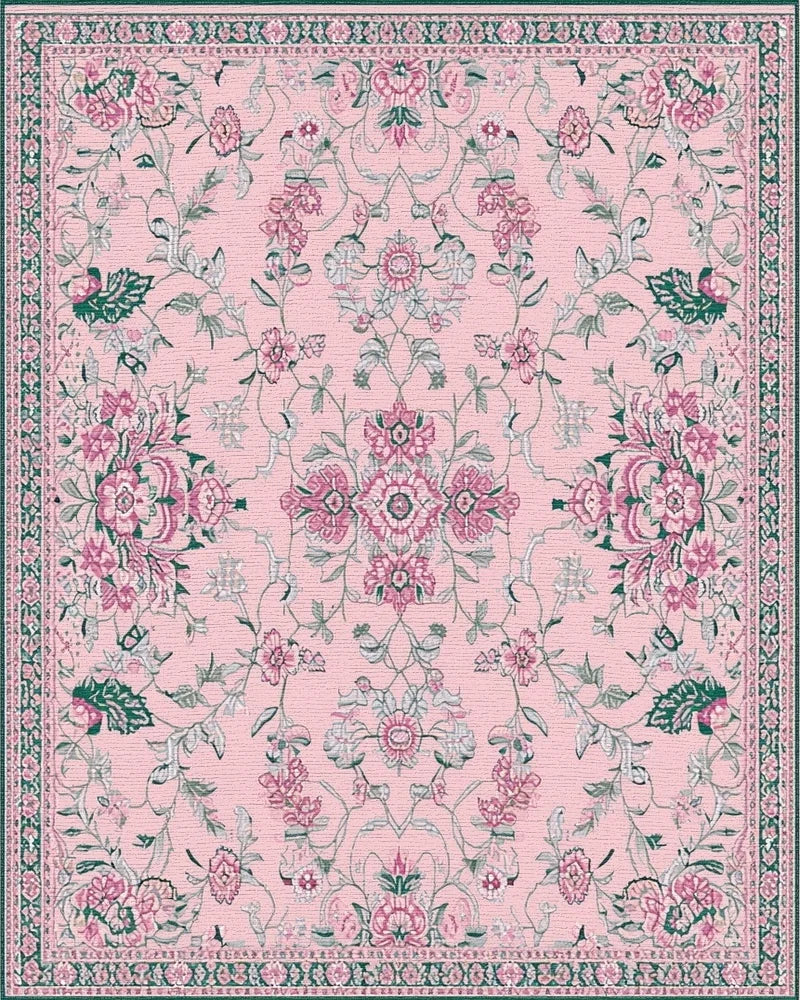 Classic Pink Botanical Scrollwork Rug - Cutout View