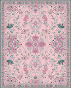 Classic Pink Botanical Scrollwork Rug - Cutout View