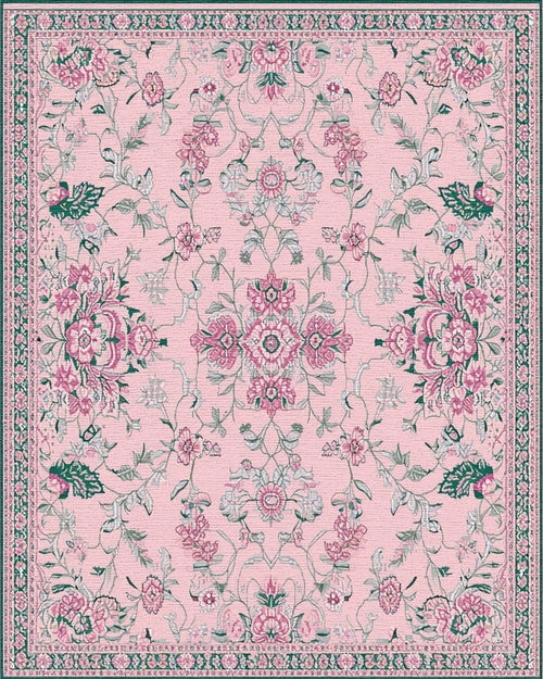 Classic Pink Botanical Scrollwork Rug - Cutout View