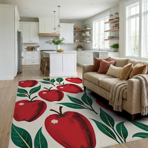Classic Red Apple Foliage Arrangement Rug Living Room View