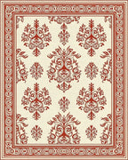 Classic Red Cream Damask Pattern Rug - Cutout View