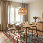 Classic Red Cream Damask Pattern Rug Dining Room View