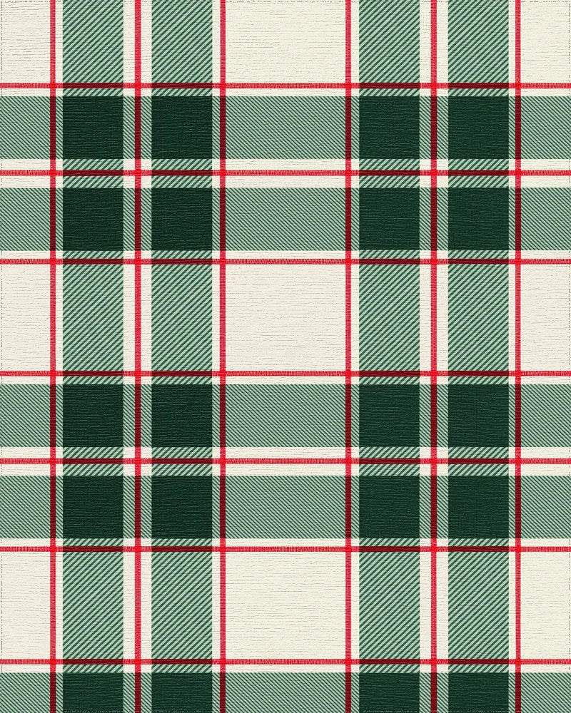 Classic Red Green Cream Plaid Rug - Cutout View