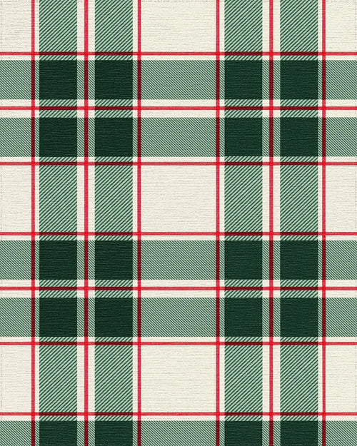 Classic Red Green Cream Plaid Rug - Cutout View