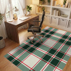 Classic Red Green Cream Plaid Rug - Office View