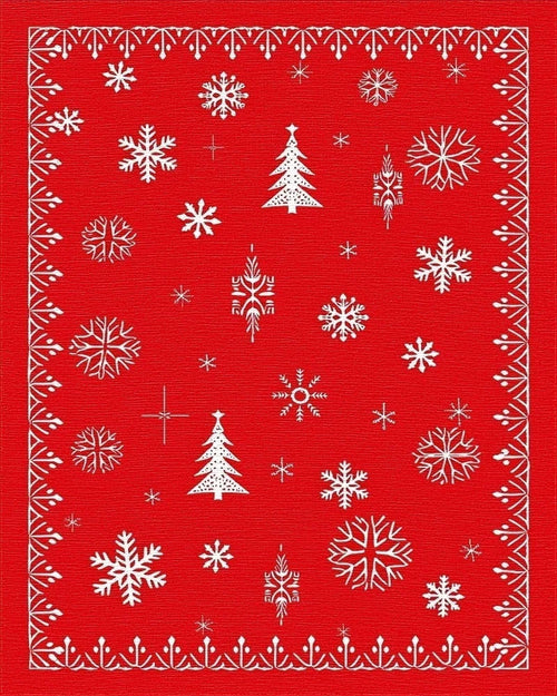 Classic Red Snowflakes Tree Pattern Rug - Cutout View