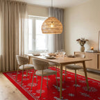 Classic Red Snowflakes Tree Pattern Rug - Dining Room View