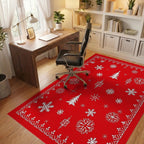Classic Red Snowflakes Tree Pattern Rug - Office View