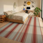 Classic Red Stripe Area Rug Bedroom View