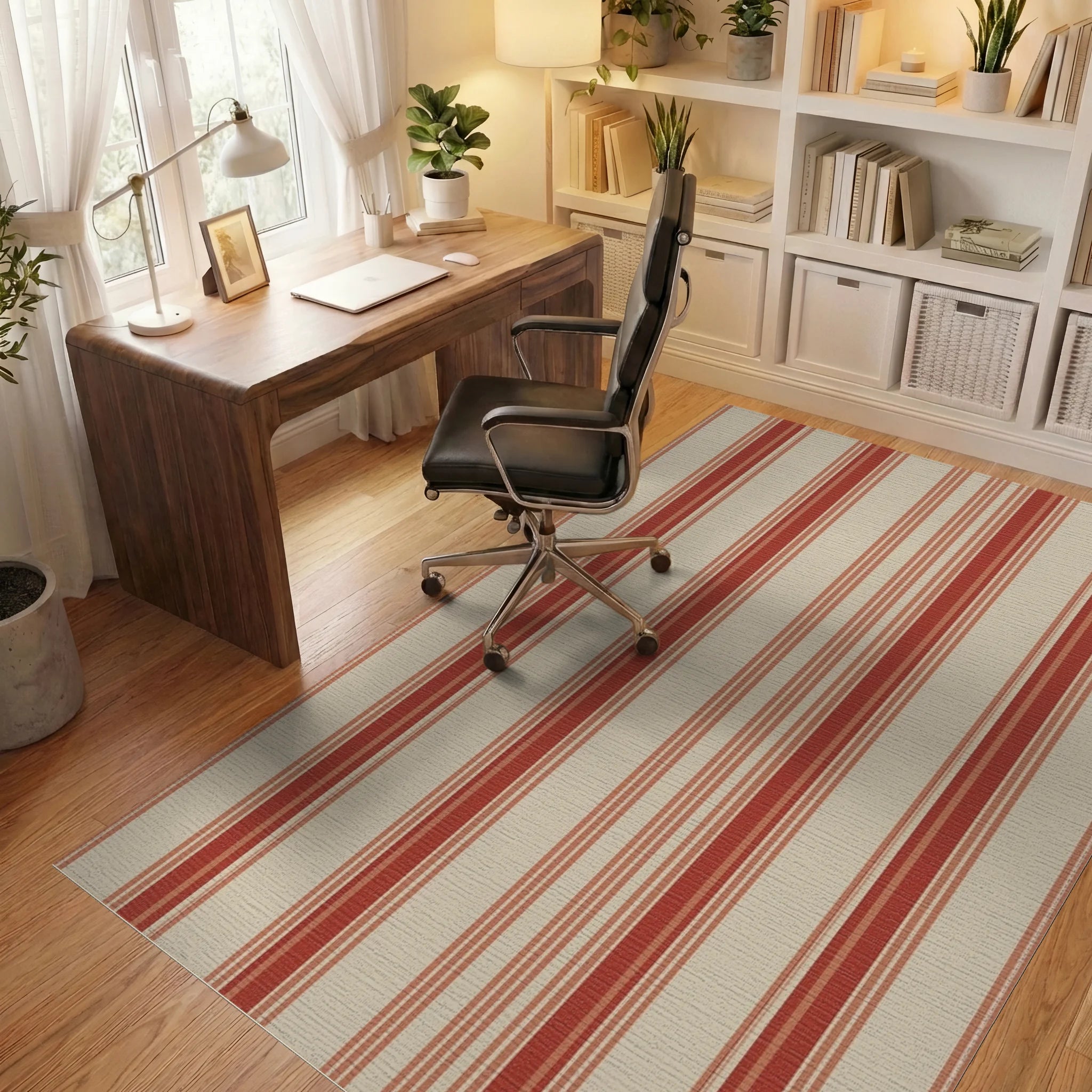 Classic Red Stripe Area Rug Office View