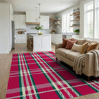 Classic Red Tartan Plaid Design Rug Living Room View