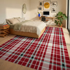 Classic Red White Plaid Pattern Rug - Bedroom View