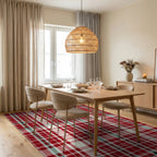 Classic Red White Plaid Pattern Rug - Dining Room View