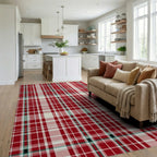 Classic Red White Plaid Pattern Rug - Living Room View