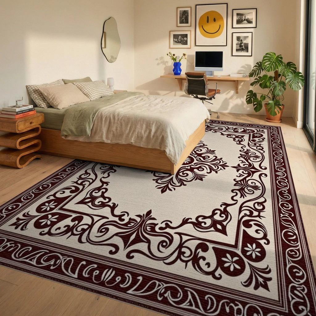 Classic Scrollwork With Floral Motifs Rug Bedroom View