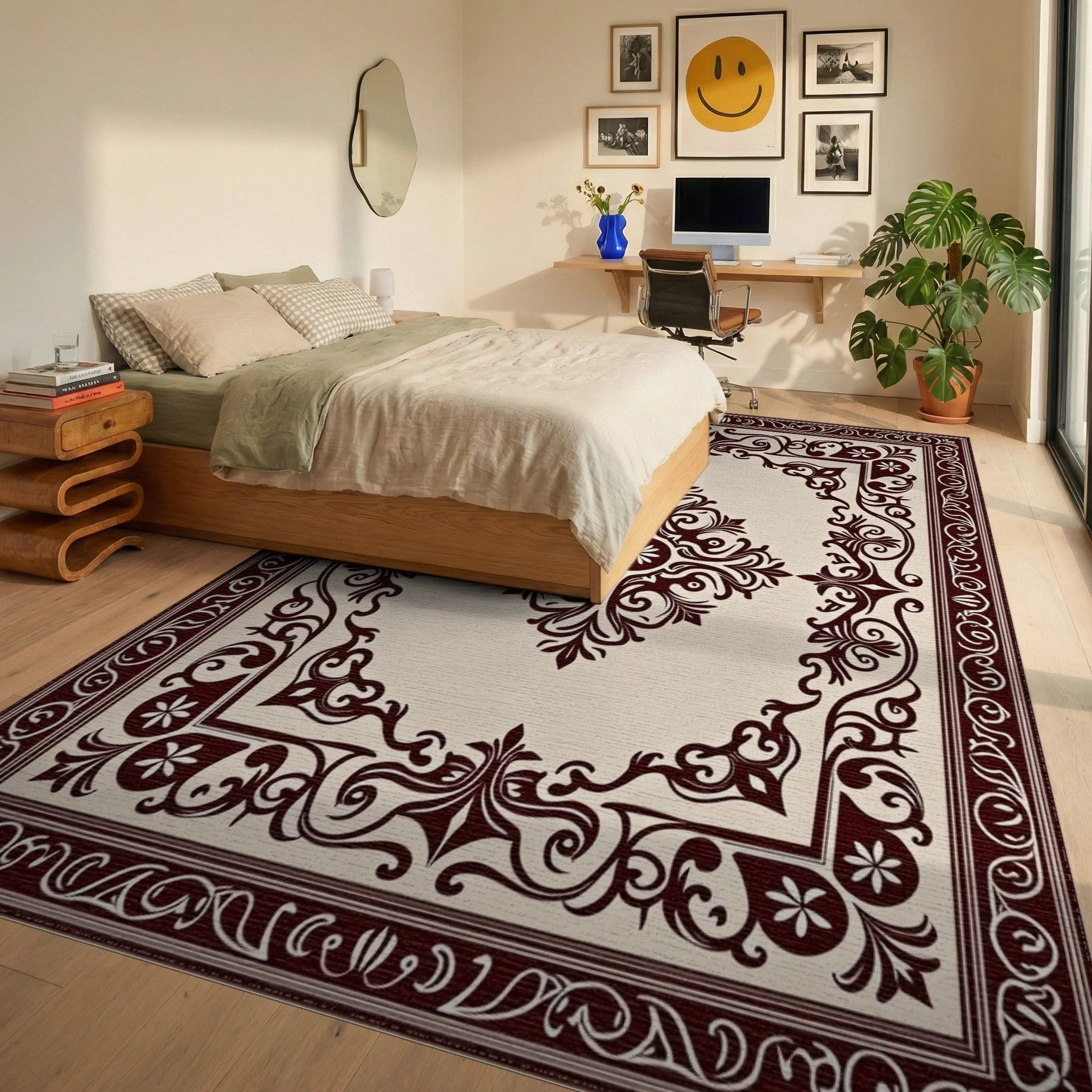 Classic Scrollwork With Floral Motifs Rug Bedroom View