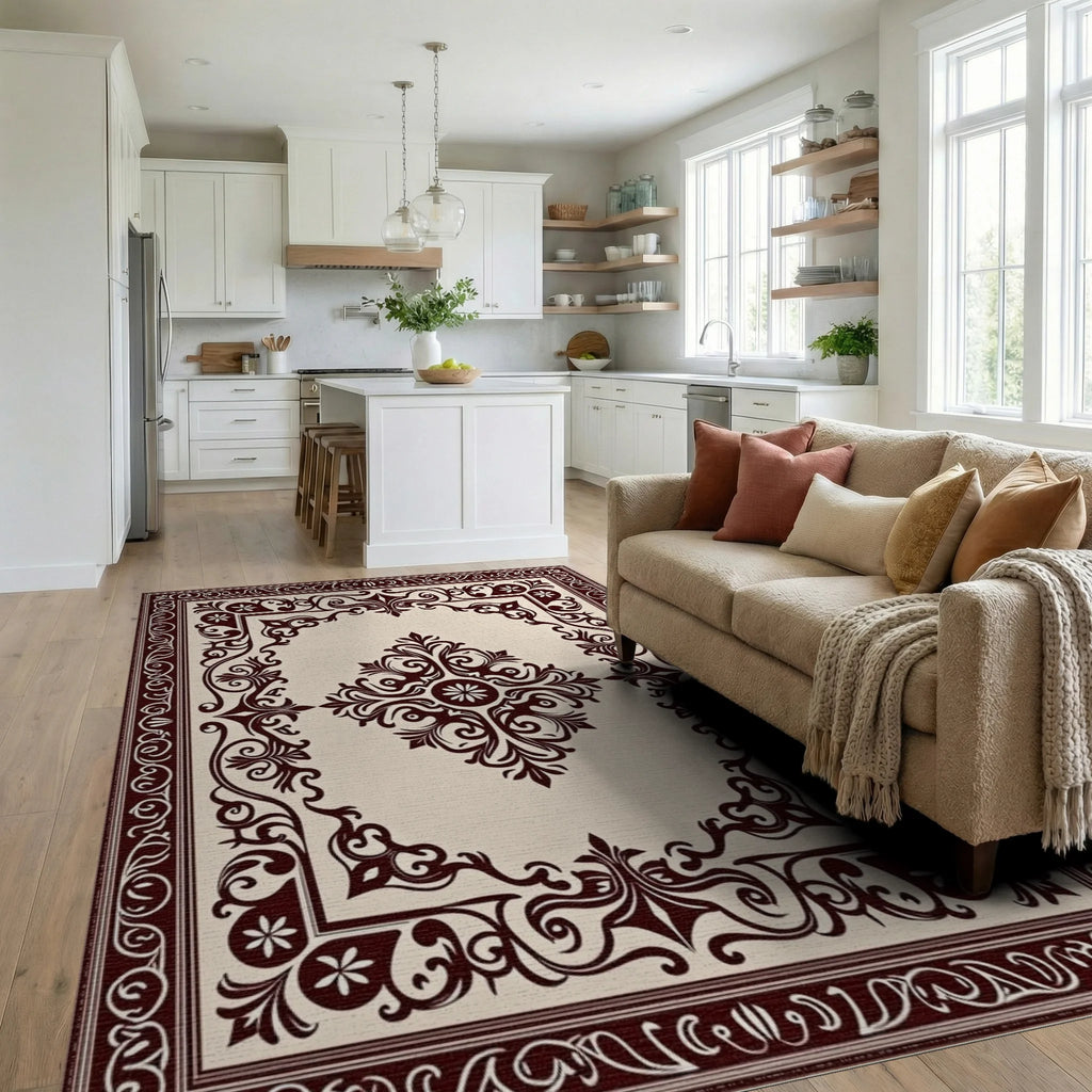 Classic Scrollwork With Floral Motifs Rug Living Room View