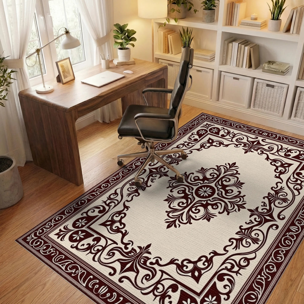 Classic Scrollwork With Floral Motifs Rug Office View